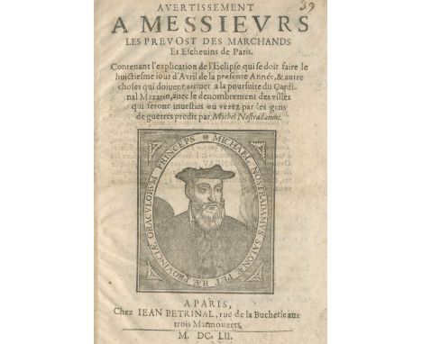MAZARINADESCollection of 7 anti-Mazarin pamphlets citing Nostradamus, bound in 4 vol.,  comprising: Propheties sur les affair