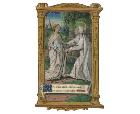 ILLUMINATED MINIATUREThe Visitation,  full-page illuminated miniature within distinctive gilt architectural border, cut from 