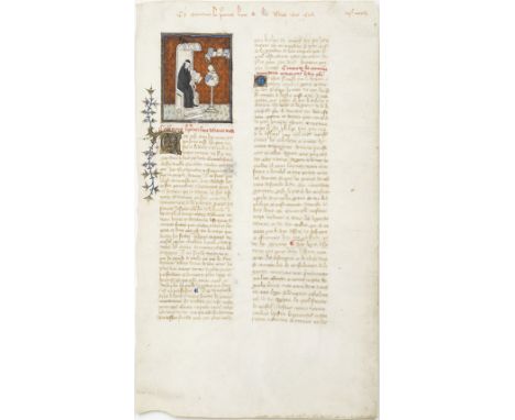 ILLUMINATED MANUSCRIPT LEAFPierre Bersuire reading,  miniature on a leaf of Livy's Histoire Romaine, in the French translatio