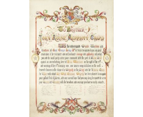 CHARD RECEPTION - MASONIC LODGE, EXETERIlluminated address presented by the Master Wardens and Brethren of Saint Georges Lodg