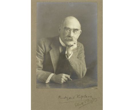 KIPLING (RUDYARD)Portrait photograph, by Elliot &amp; Fry, SIGNED BY KIPLING,  gelatin silver print, neatly mounted on card, 