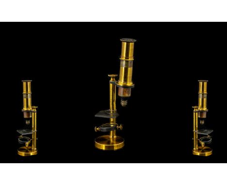 Child's Vintage Microscope in brass, 8" tall. Please confirm with accompanying images.