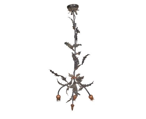 SCOTTISH ARTS &amp; CRAFTS CEILING LIGHT, CIRCA 1920 painted steel and copper(128cm high, 70cm diameter approx.)