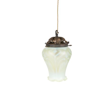 JOHN WALSH WALSH, BIRMINGHAM EXTRA SIZE LAMP SHADE &amp; PENDANT LIGHT, CIRCA 1900 silvered metal, opalescent glass, later ha