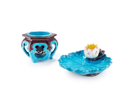 ROYAL WORCESTER AESTHETIC MOVEMENT JARDINIÈRE, CIRCA 1885 glazed earthenware, impressed factory mark/ 422, 14.5cm high; toget