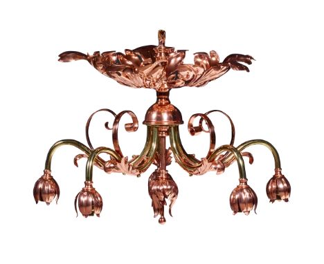 ENGLISH ARTS &amp; CRAFTS CEILING LIGHT, CIRCA 1900 brass and copper(53cm diameter, 43cm high)