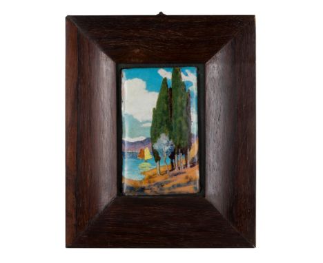 ENGLISH THREE ARTS &amp; CRAFTS ENAMEL PANELS, CIRCA 1910 enamel on copper, framed(19.2cm x 10.6cm; 12.8cm x 4.2cm; and 7.3cm