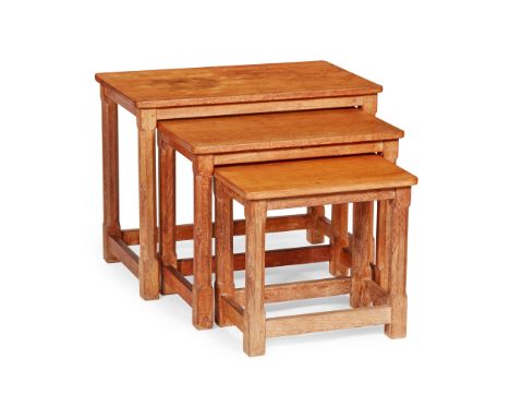 ROBERT 'MOUSEMAN' THOMPSON (1876-1955) NEST OF TABLES,  CIRCA 1970 oak, each with carved mouse signature(largest, 61cm wide, 