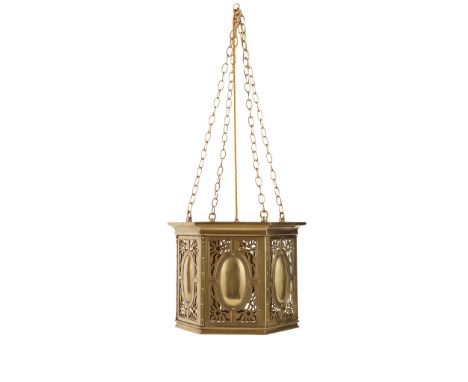 ENGLISH ARTS &amp; CRAFTS HANGING LIGHT, CIRCA 1910 brass(26cm high, 30cm diameter)