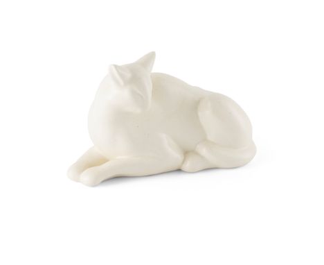 PRIMAVERA, FRANCE ART DECO CAT FIGURE, CIRCA 1930 crackle-glazed ceramic, printed mark PRIMAVERA/ FRANCE(24cm across)