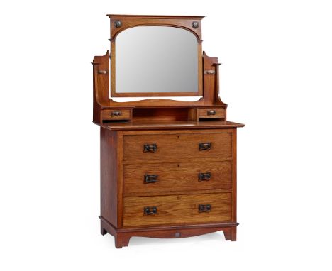 HARRIS LEBUS, LONDON ARTS &amp; CRAFTS THREE-PIECE BEDROOM SUITE, CIRCA 1904 comprising a WASHSTAND, oak, ceramic tiles, marb
