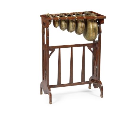 GEORGE HENRY WALTON (1867-1933) (ATTRIBUTED DESIGNER) ARTS &amp; CRAFTS XYLOPHONE, CIRCA 1900 Oak and brass, with bell metal 