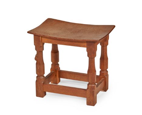 ROBERT 'MOUSEMAN' THOMPSON (1876-1955) STOOL, CIRCA 1950 oak, with carved mouse signature(40.5cm wide, 38.5cm high, 27.5cm de