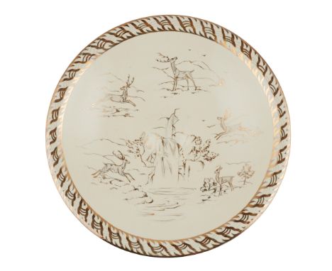 ALFRED POWELL (1865-1960) FOR WEDGWOOD ARTS &amp; CRAFTS DISH, CIRCA 1920 glazed and gold-painted ceramic, signed with monogr