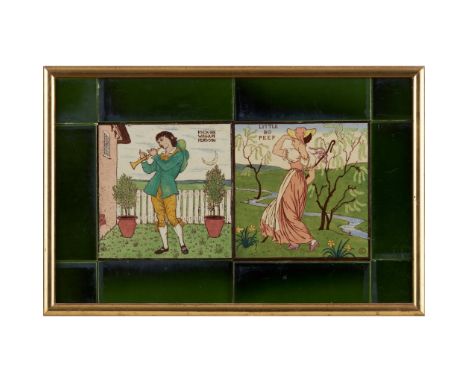 WALTER CRANE (1845-1915) FOR MAW &amp; CO. TWO NURSERY RHYME TILE PANELS, CIRCA 1875 glazed earthenware, each with two tiles 