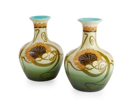CLARISSA AULT (DECORATOR) FOR WILLIAM AULT &amp; CO. PAIR OF VASES, CIRCA 1890 glazed and painted earthenware(33cm high)Footn