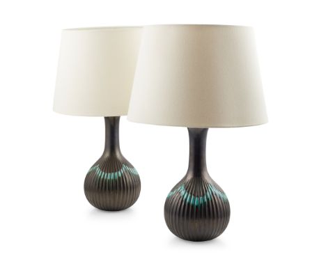 MICHAEL ANDERSEN AND SONS PAIR OF TABLE LAMPS, CIRCA 1970 glazed ceramic, incised maker's marks(30.5cm high)