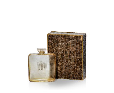 RENÉ LALIQUE (1860-1945) OEILETTE SCENT BOTTLE, D’HÉRAUD – 13, DESIGNED 1922 clear, frosted and grey stained glass, boxed, mo
