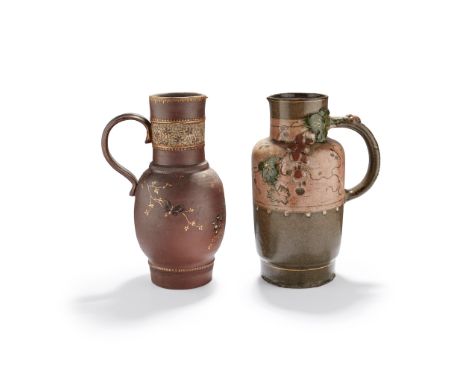 ERNEST CHAPLET (1835-1909) FOR HAVILAND &amp; CIE. TWO JUGS, CIRCA 1885 relief-moulded and glazed ceramic with gilt highlight