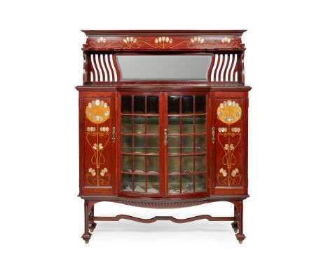 SHAPLAND &amp; PETTER, BARNSTAPLE ART NOUVEAU DRAWING ROOM CABINET, CIRCA 1910 marquetry-inlaid mahogany, set with mother-of-