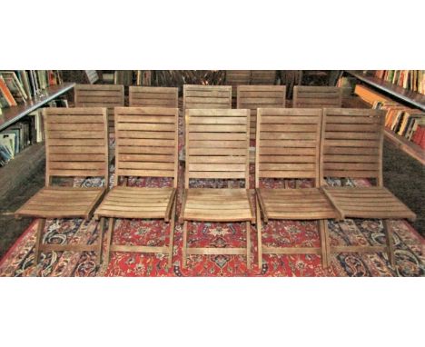 A set of ten folding teak wood garden/event chairs from the Cuba Collection (the purchaser to have the option of buying the f