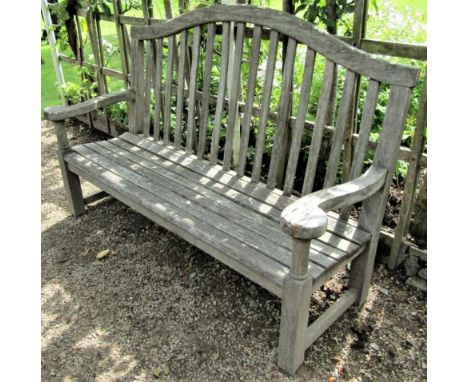 A weathered teak wood garden bench, 160cm wide 