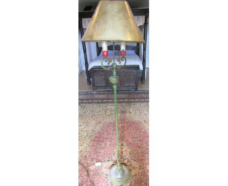 Iron work two branch lamp standard with painted finish complete with oval shade 