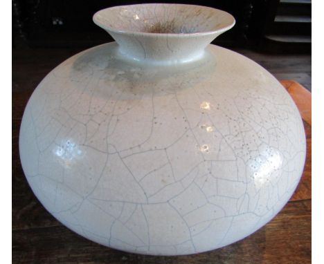 A Large Raku ceramic vase, the body of oviform shape with trumpet neck, 45cm diameter 