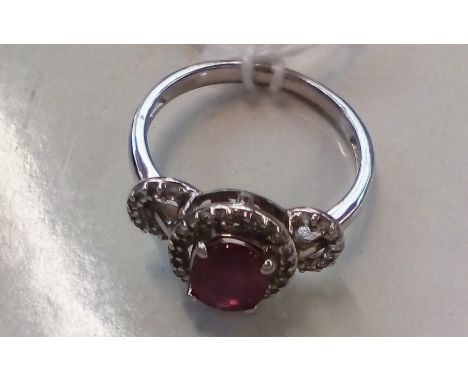 African Ruby and white Topaz silver ring