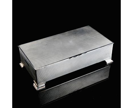 A George VI rectangular silver cigarette box, allover engine turned decoration, by John Rose, hallmarks Birmingham 1950, widt