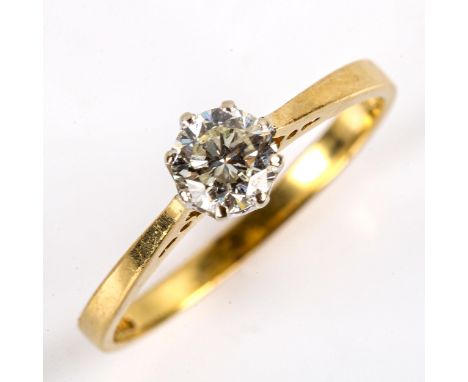 A modern 18ct gold 0.5ct solitaire diamond ring, plain 8-claw set with modern round brilliant-cut diamond, colour approx H/I,