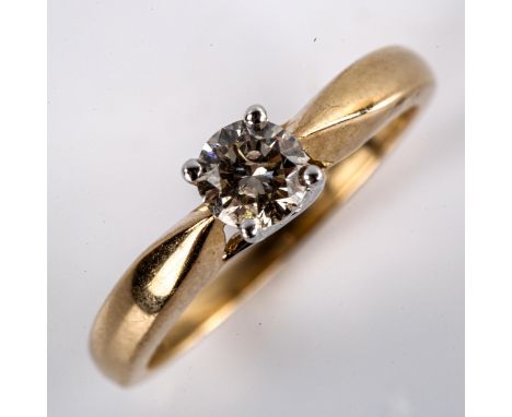 A modern 9ct gold 0.4ct solitaire diamond ring, set with modern round brilliant diamond, colour approx K/L, clarity approx SI