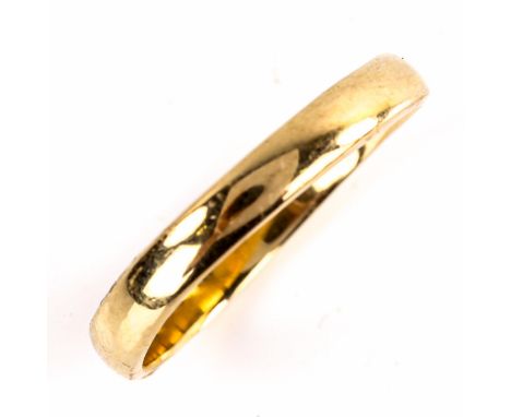 An unmarked gold wedding band ring, band width 3.1mm, size O, 2.3gNo damage or repair, ring is slightly wavy, settings lightl