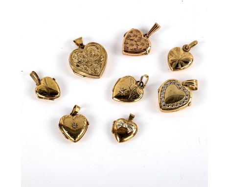 8 x 9ct gold heart locket pendants, 12.8g grossLot sold as seen unless specific item(s) requested 