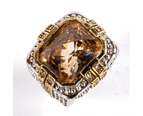 A large modern silver gem set ring, setting height 22.1mm, size N, 23.8gNo damage or repair, all stones present, settings lig