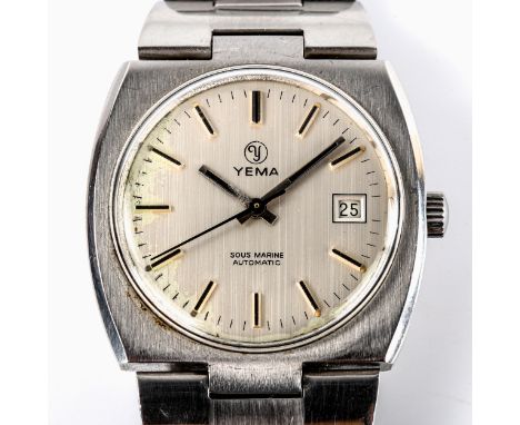 YEMA - a Vintage stainless steel Sous Marine automatic bracelet watch, ref. 55.18.52, silvered dial with baton hour markers, 