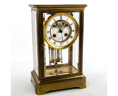 An early 20th century brass-cased 4-glass 8-day mantel clock, by Payne & Co of London, white enamel dial with Roman numeral h
