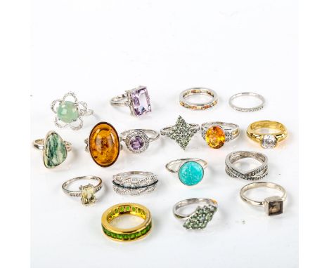 A quantity of modern silver gem set rings, 67g grossLot sold as seen unless specific item(s) requested 