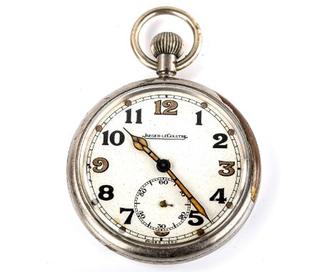 JAEGER LECOULTRE - a Second World War Period steel-cased open-face keyless-wind GSTP military issue pocket watch, white dial 