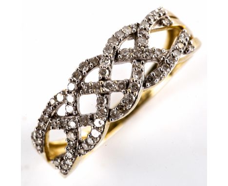 A modern 9ct gold diamond Celtic cross dress ring, setting height 7.1mm, size N, 2.9gNo damage or repairs, all stones present