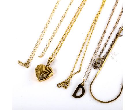 Various 9ct gold jewellery, including heart photo locket, initial D pendant necklace etc, 8.1g grossLot sold as seen unless s