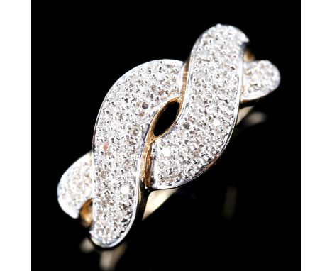 A modern 9ct gold diamond cluster twist ring, setting height 9.9mm, size M, 3.1gNo damage or repairs, all stones present, dia