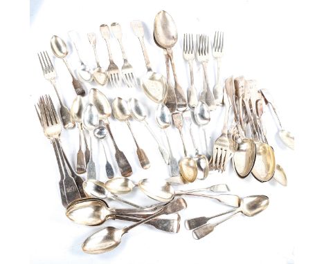 A large quantity of various silver cutlery, including Georgian, William IV, Victorian etc, assay offices include Newcastle, E