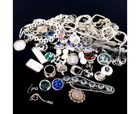 A large quantity of various silver jewellery, including necklaces, bracelets, pendants etc, 425g grossLot sold as seen unless