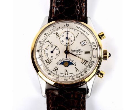 EBERHARD &amp; CO - a Vintage stainless steel and gold plated 75 Year Chronograph Anniversary Moonphase mechanical wristwatch