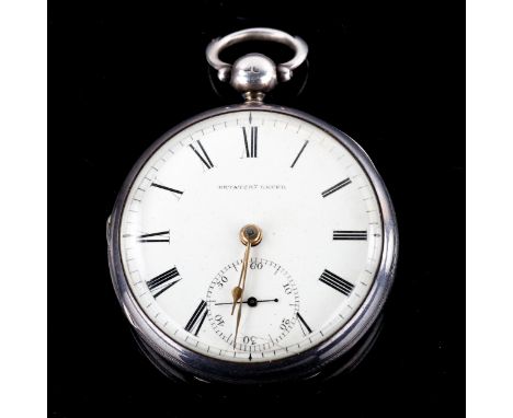 An early 19th century silver-cased open-face key-wind pocket watch, white enamel dial with Roman numeral hour markers and sub