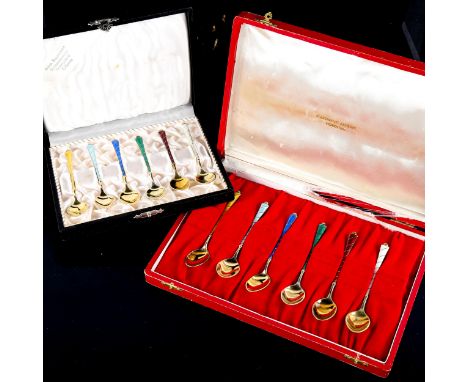 EGON LAURIDSEN - a set of 12 Danish vermeil sterling silver and harlequin enamel coffee spoons, length 9.5cm (12)No enamel lo