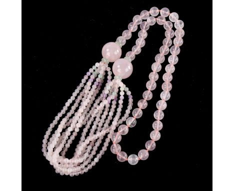 A polished rose quartz jade and amethyst bead necklace, necklace length 76cm, 124.7gNo damage or repairs, only light surface 