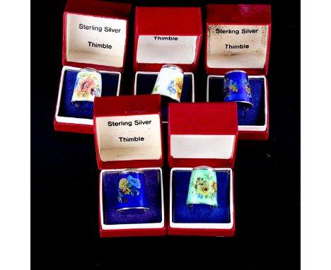 5 silver and coloured enamel thimbles, by James Swan, all boxed (5)&nbsp;Lot sold as seen unless specific item(s) requested