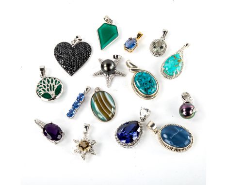A quantity of modern silver gem set pendants, 78g grossLot sold as seen unless specific item(s) requested 